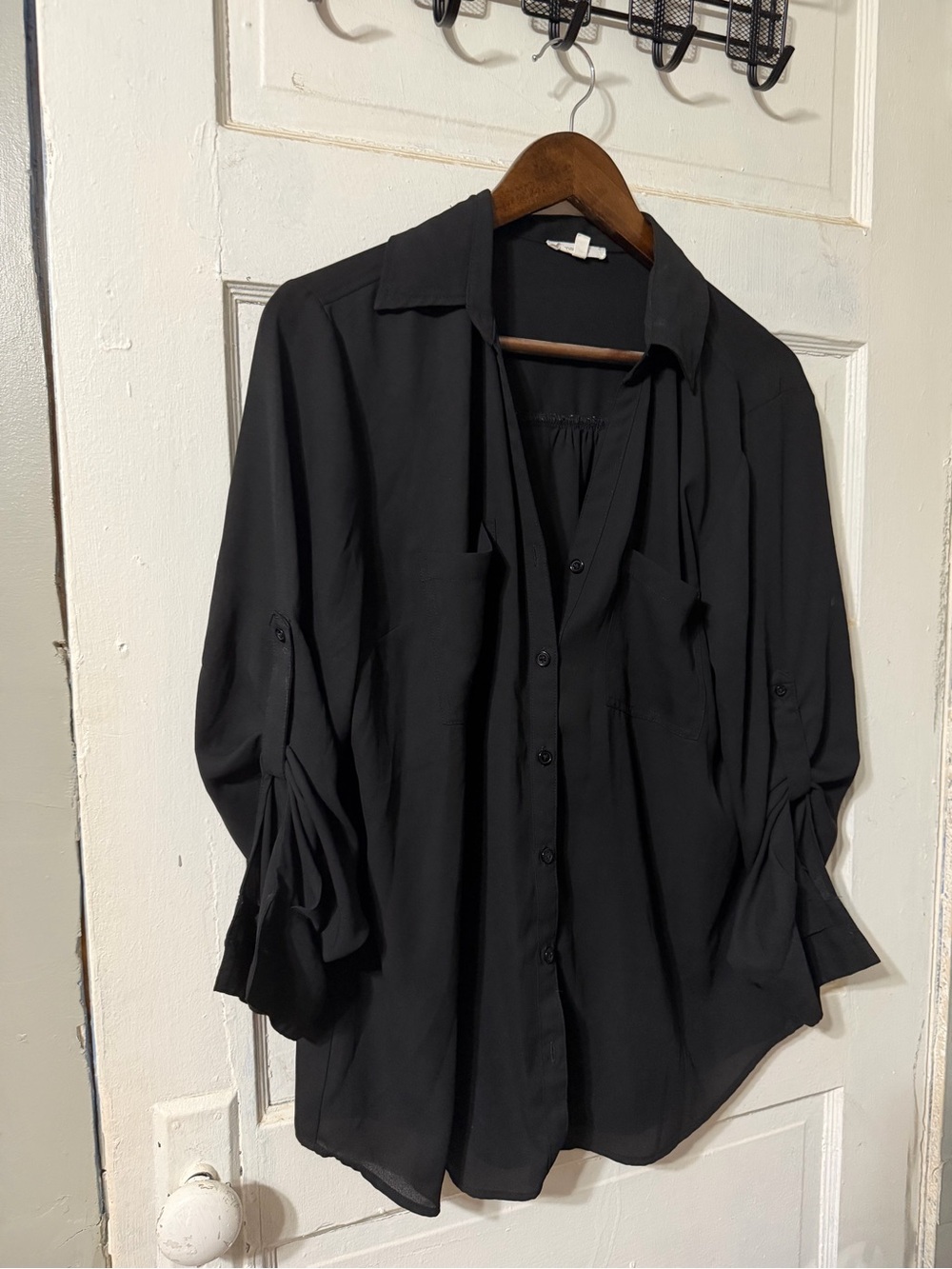 Maurices Button Front Blouse in Black Size Large